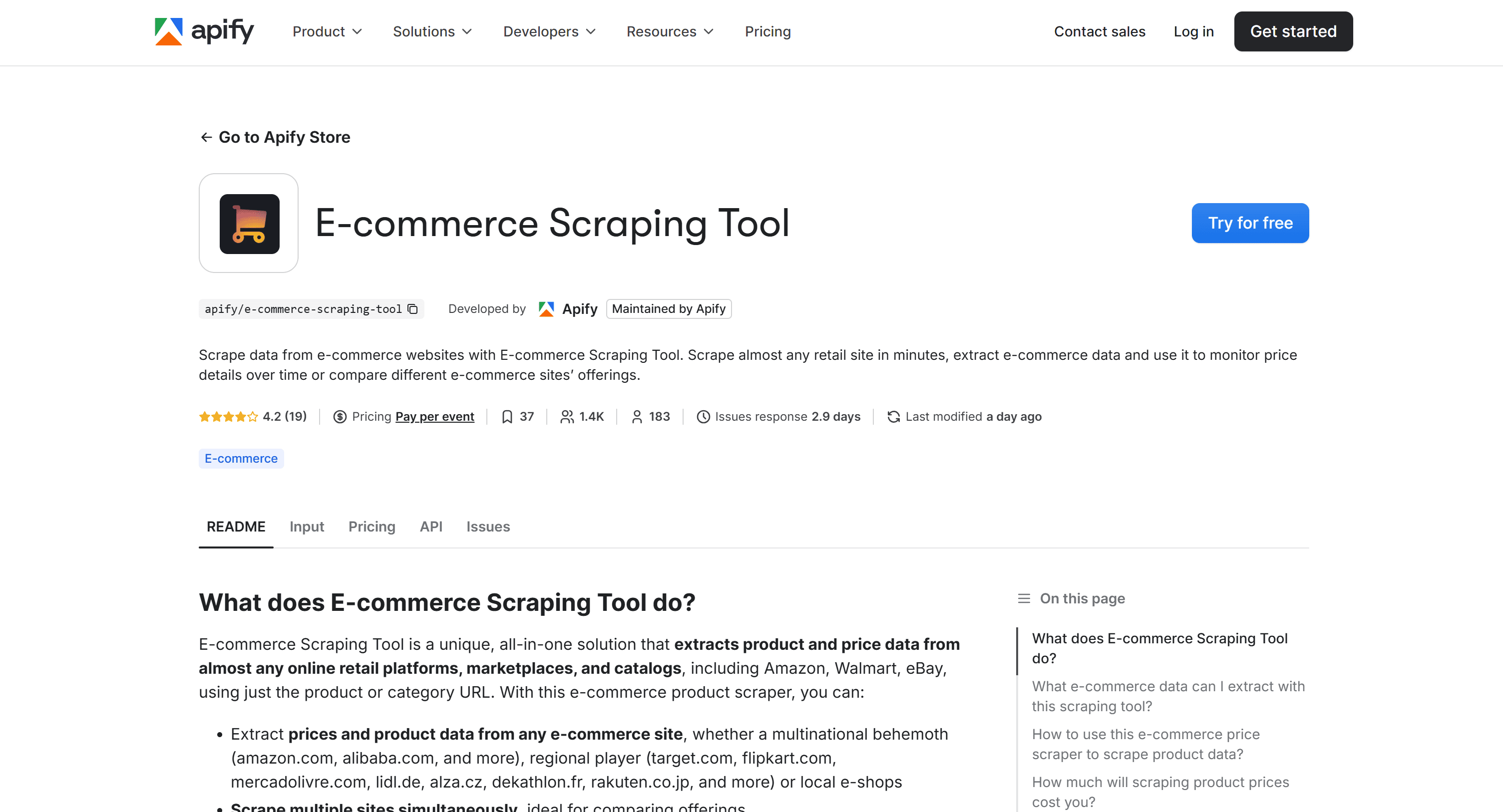 E-commerce Scraping Tool Apify Actor