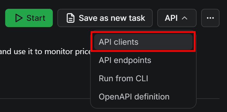 Selecting the API > API clients option