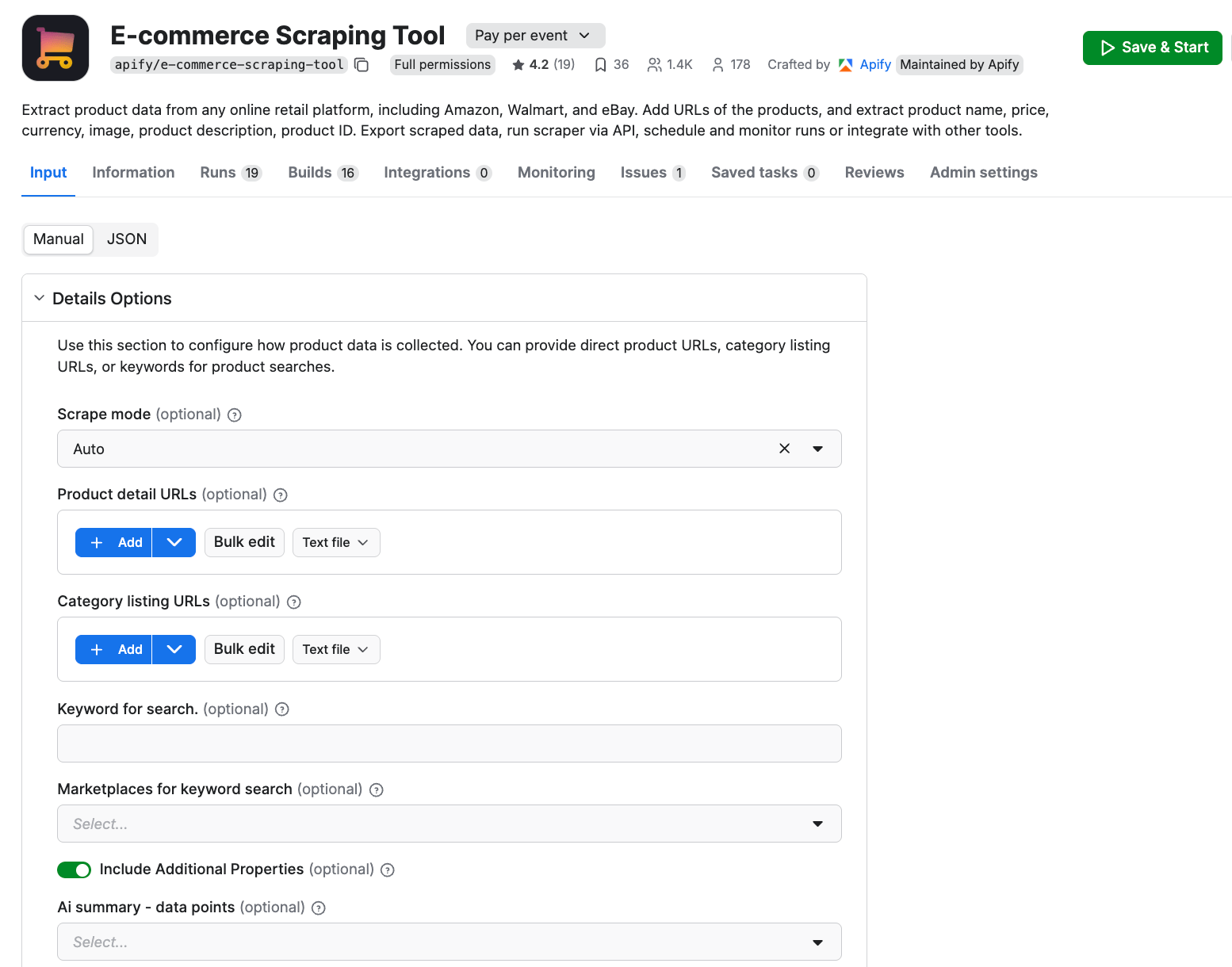 E-commerce Scraping Tool UI
