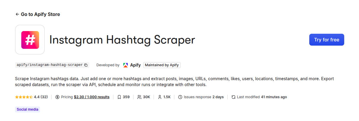 Instagram Hashtag Scraper main view