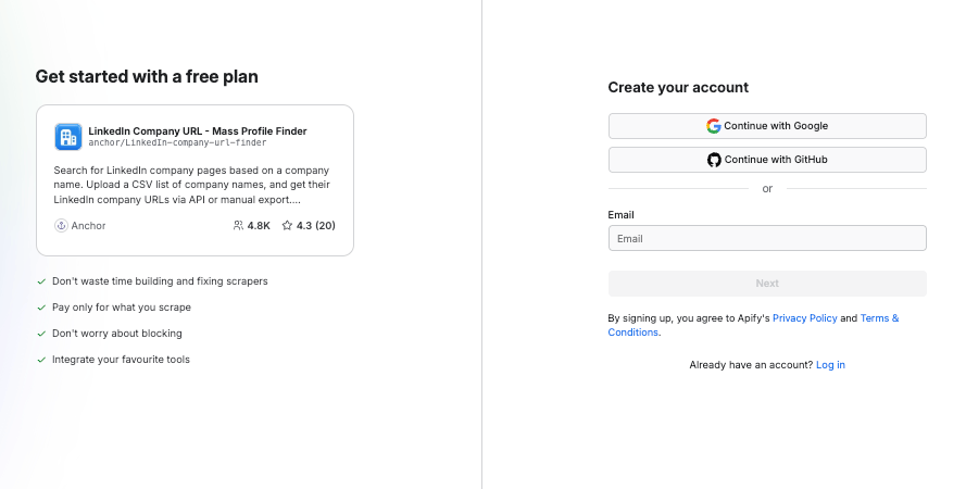LinkedIn Company URL - Mass Profile Finder sign in