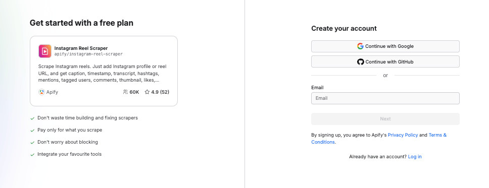 With $5 of usage you can start scraping Instagram reels for free