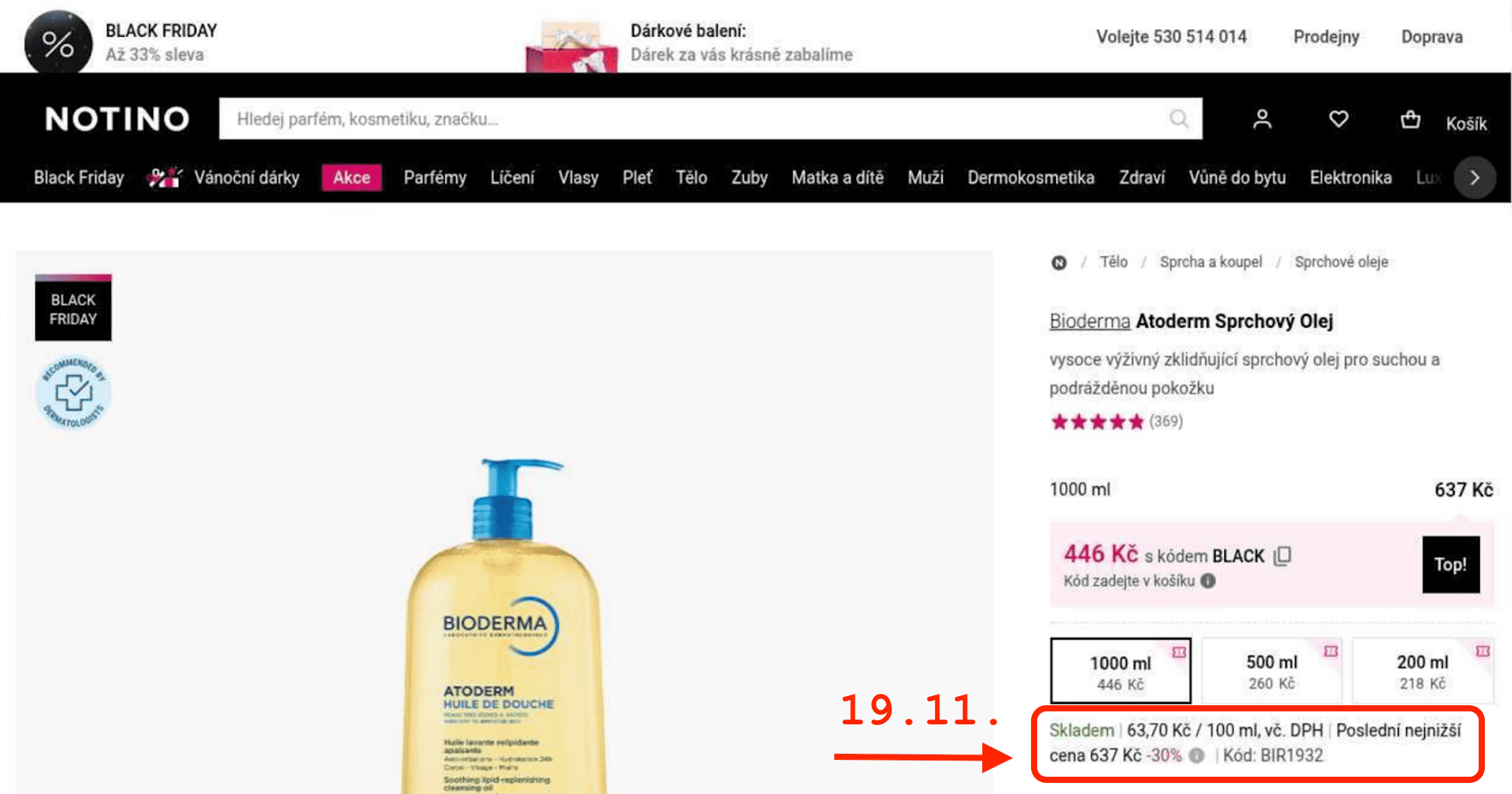 Manipulation of the minimum price on Notino - 19 November