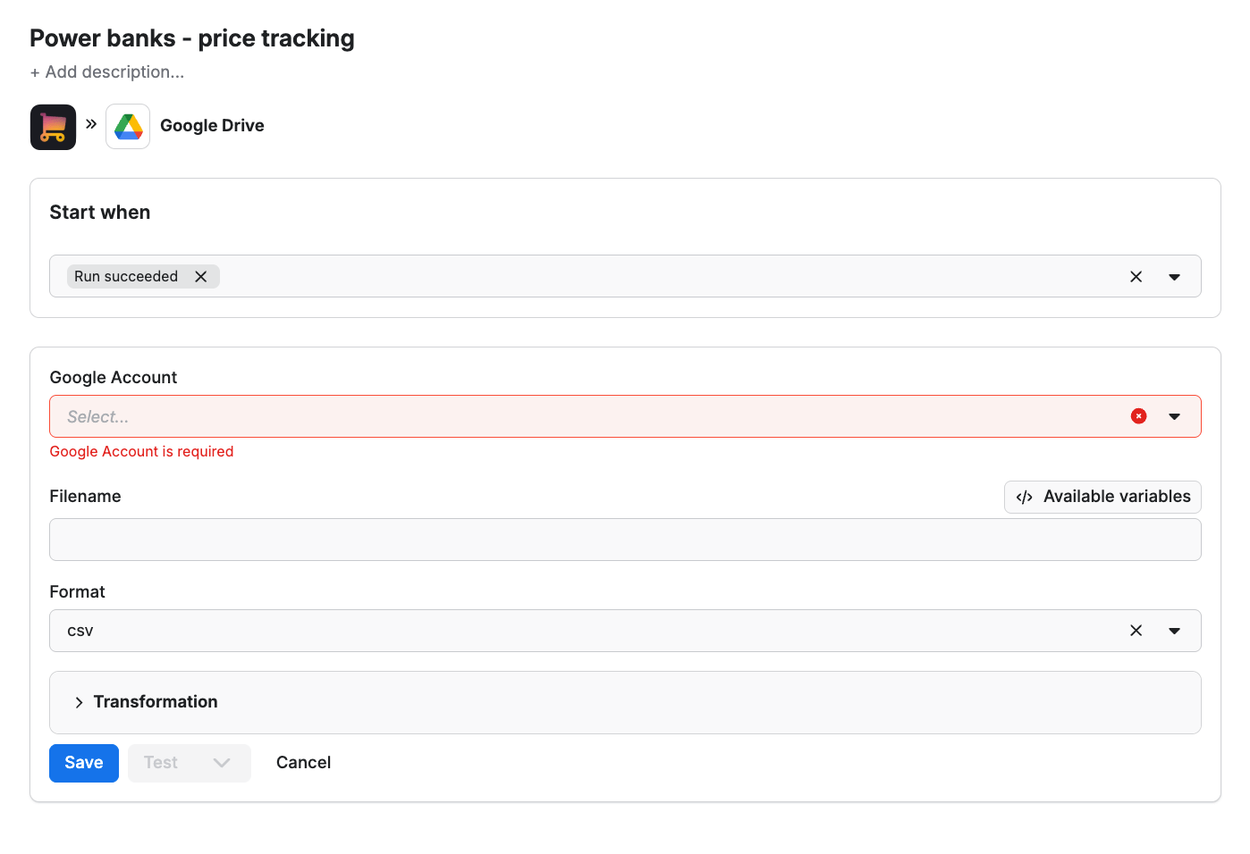 Connecting Google account