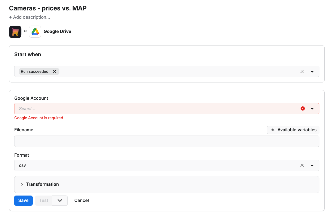 Adding Google account to the integration
