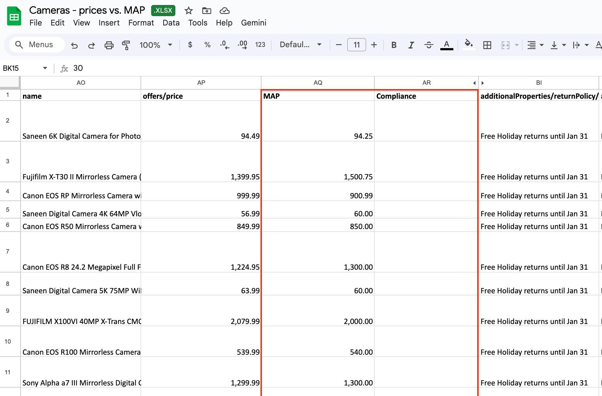 Creating new columns in Google Sheets to calculate MAP violations