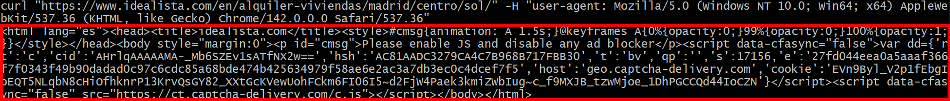Error page returned by idealista