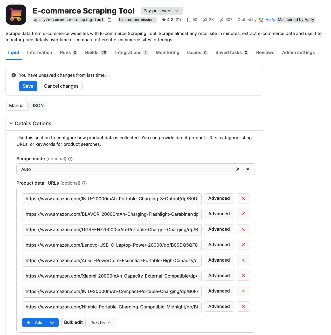 E-commerce Scraping Tool UI 