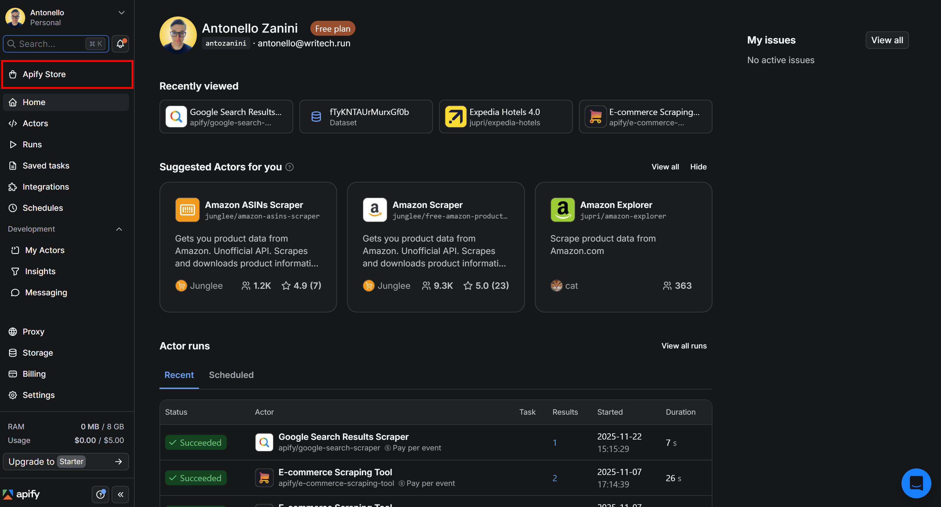 Selecting Apify Store