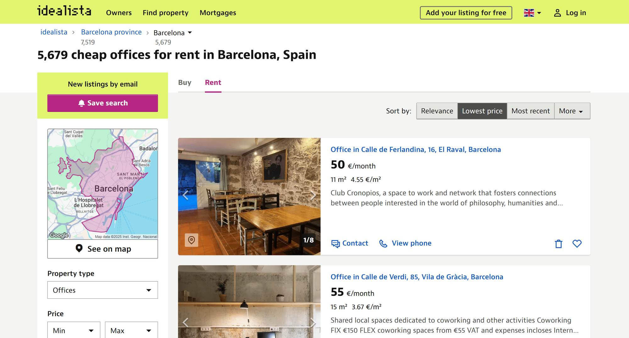 The target idealista property listings page