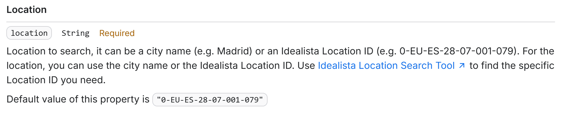 The Location input field