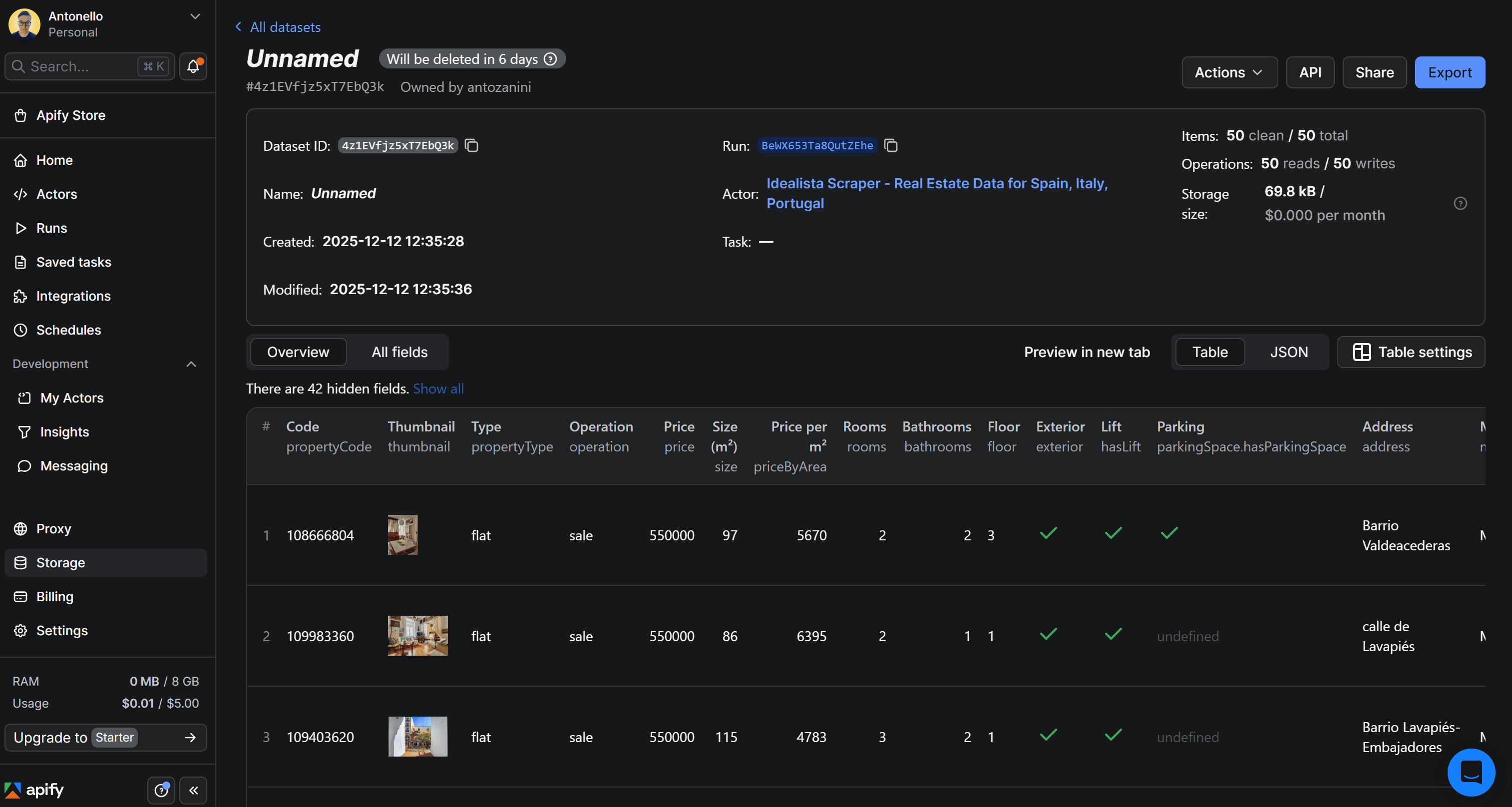 The dataset produced by the Actor’s run