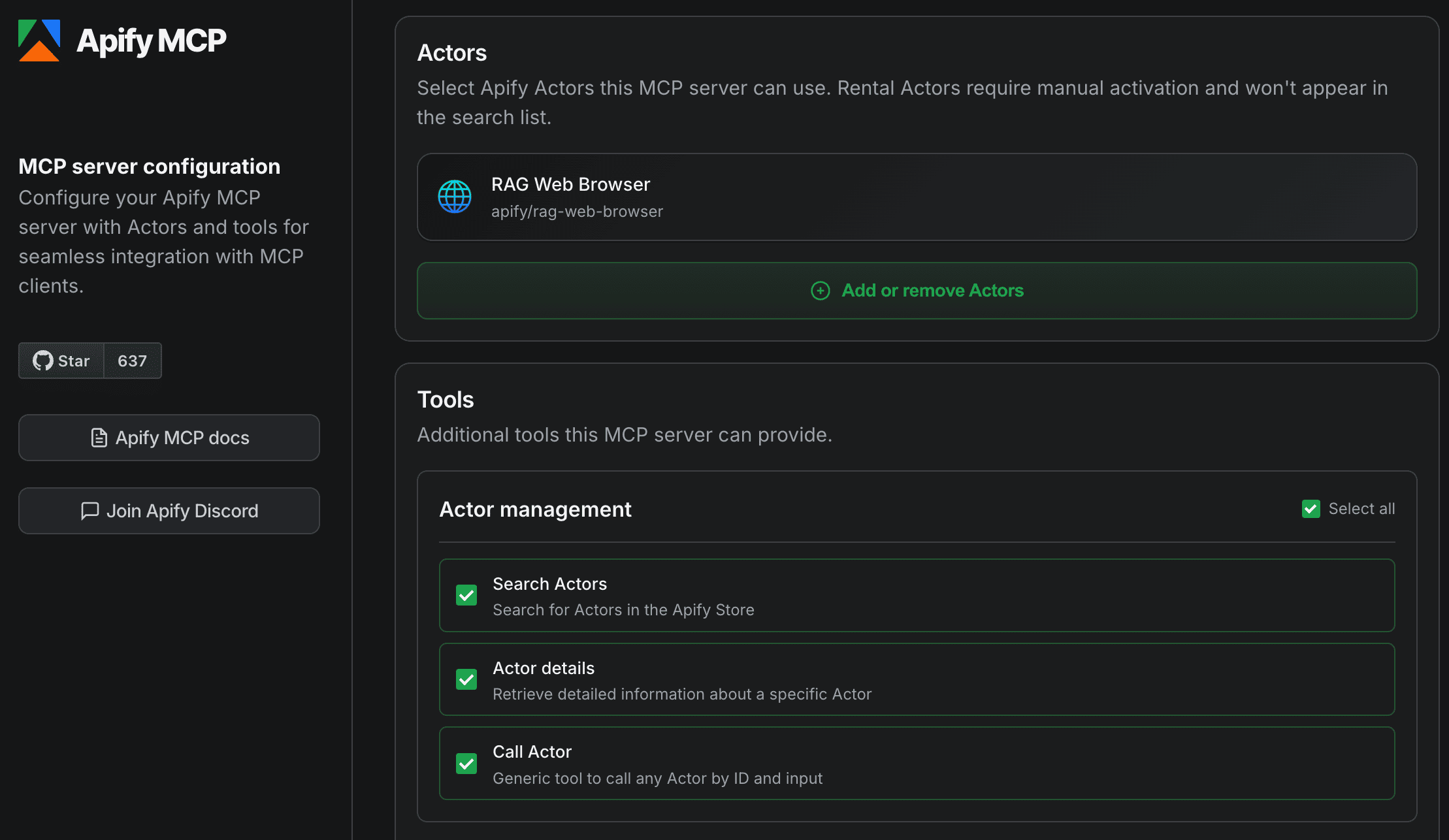 Apify MCP server configuration