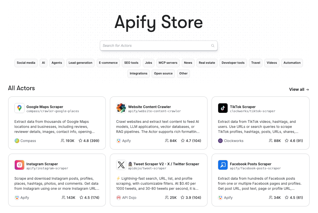 E-commerce Scraping Tool is available on Apify Store - the world's largest marketplace of web scrapers