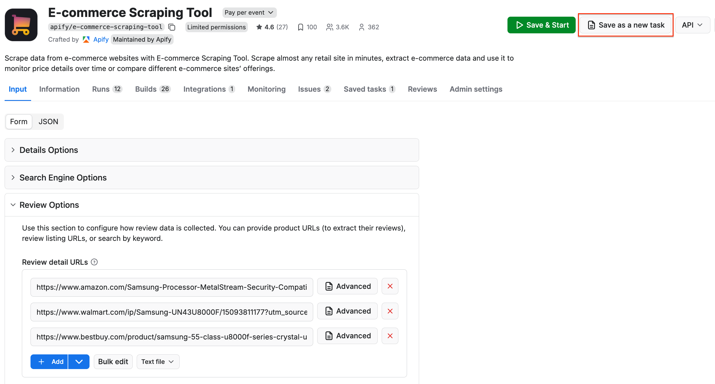 Save the scraping session as a task