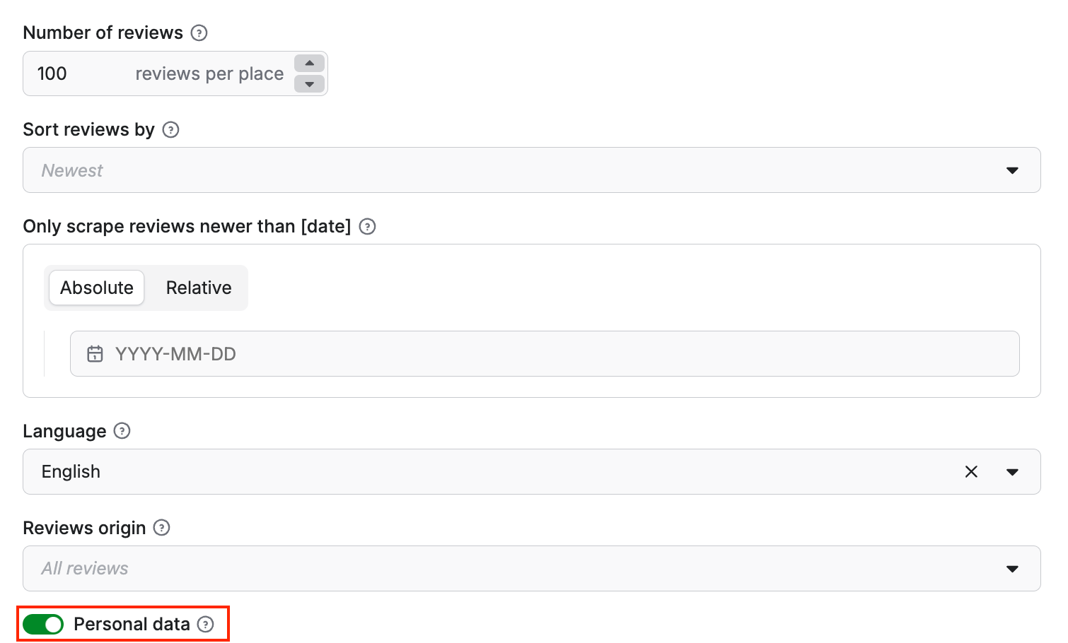 Google Maps Reviews Scraper customization 
