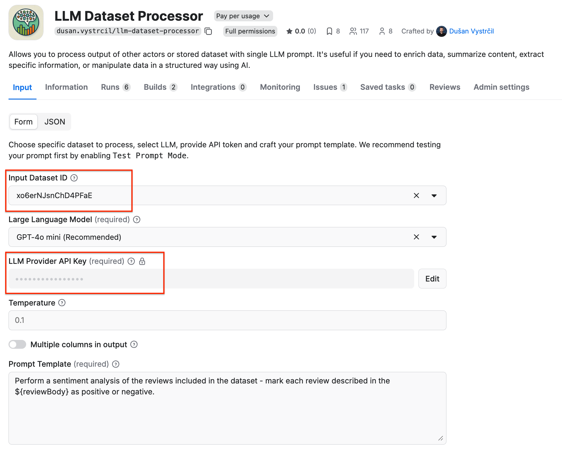 LLM Dataset Processor input