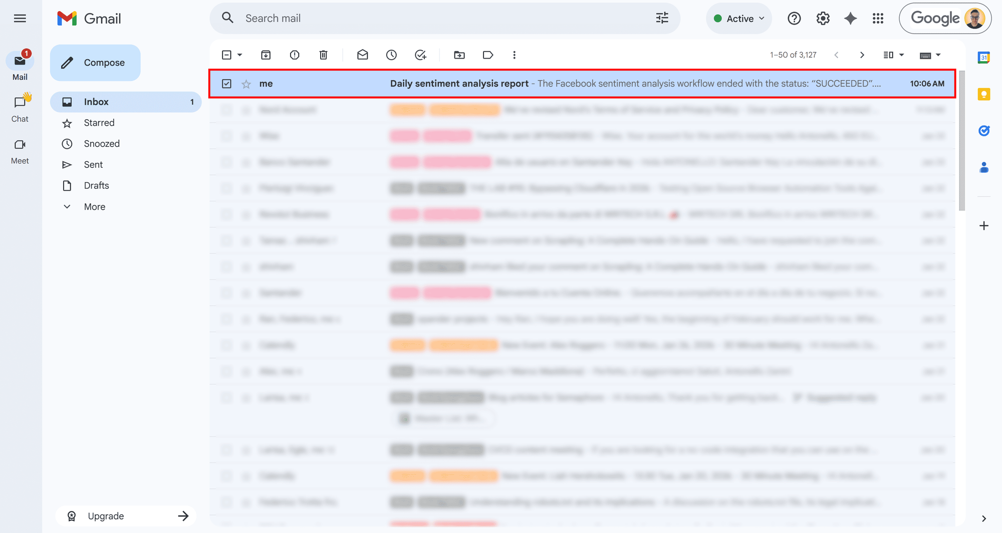 Note the email produced by the Apify workflow