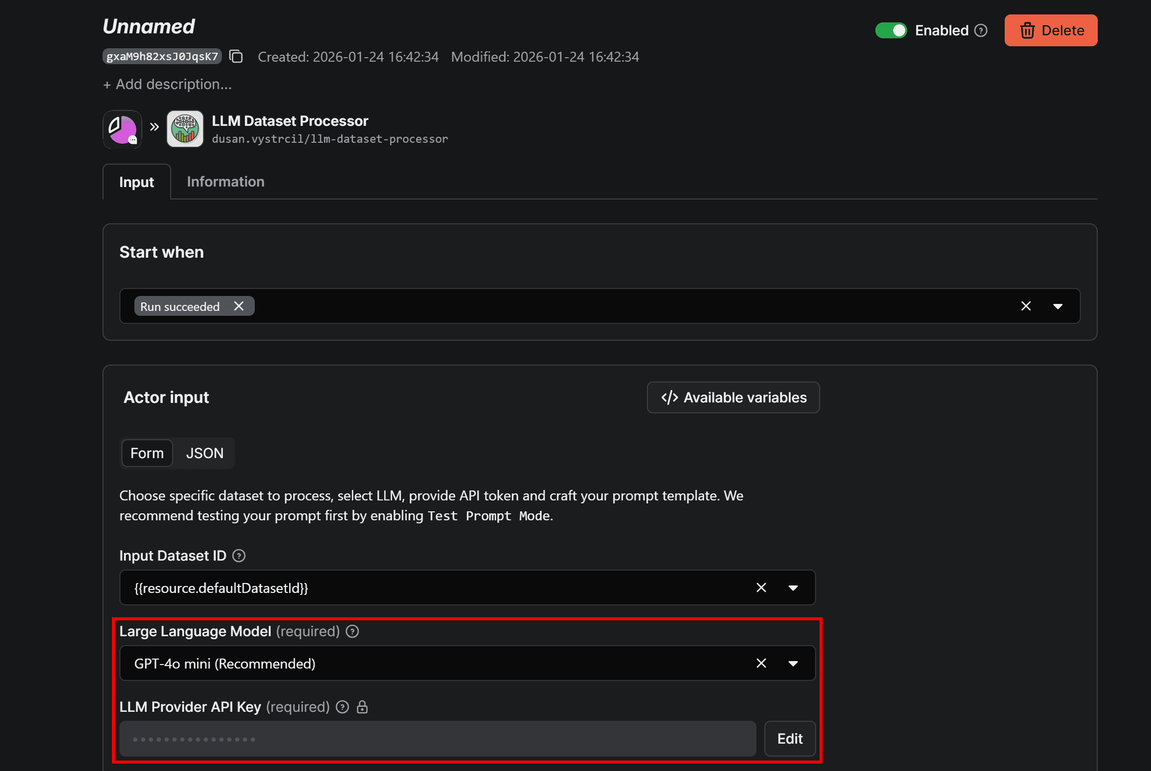 Setting up the large language model and LLM provider API key