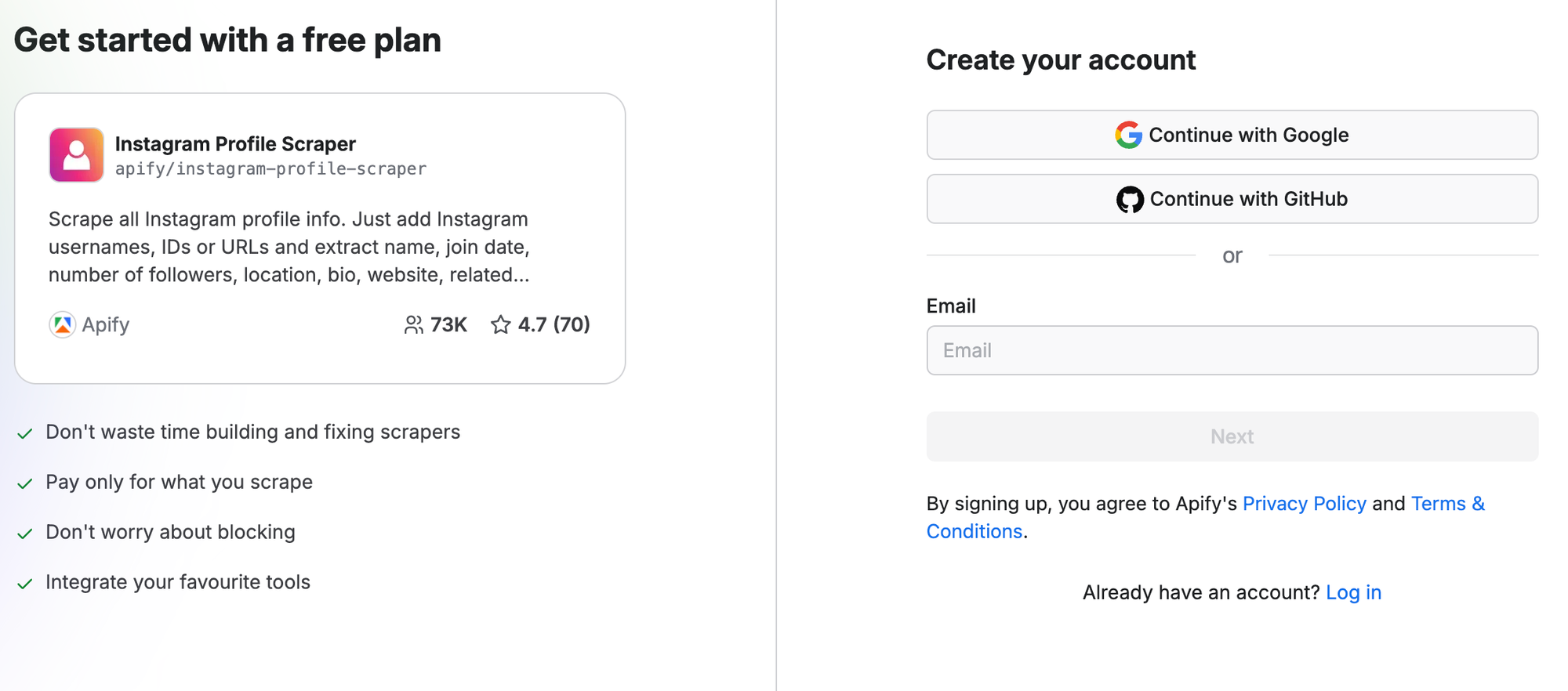Instagram Profile Scraper free sign up