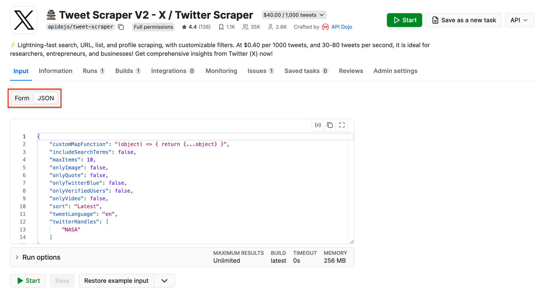 Actor input in JSON
