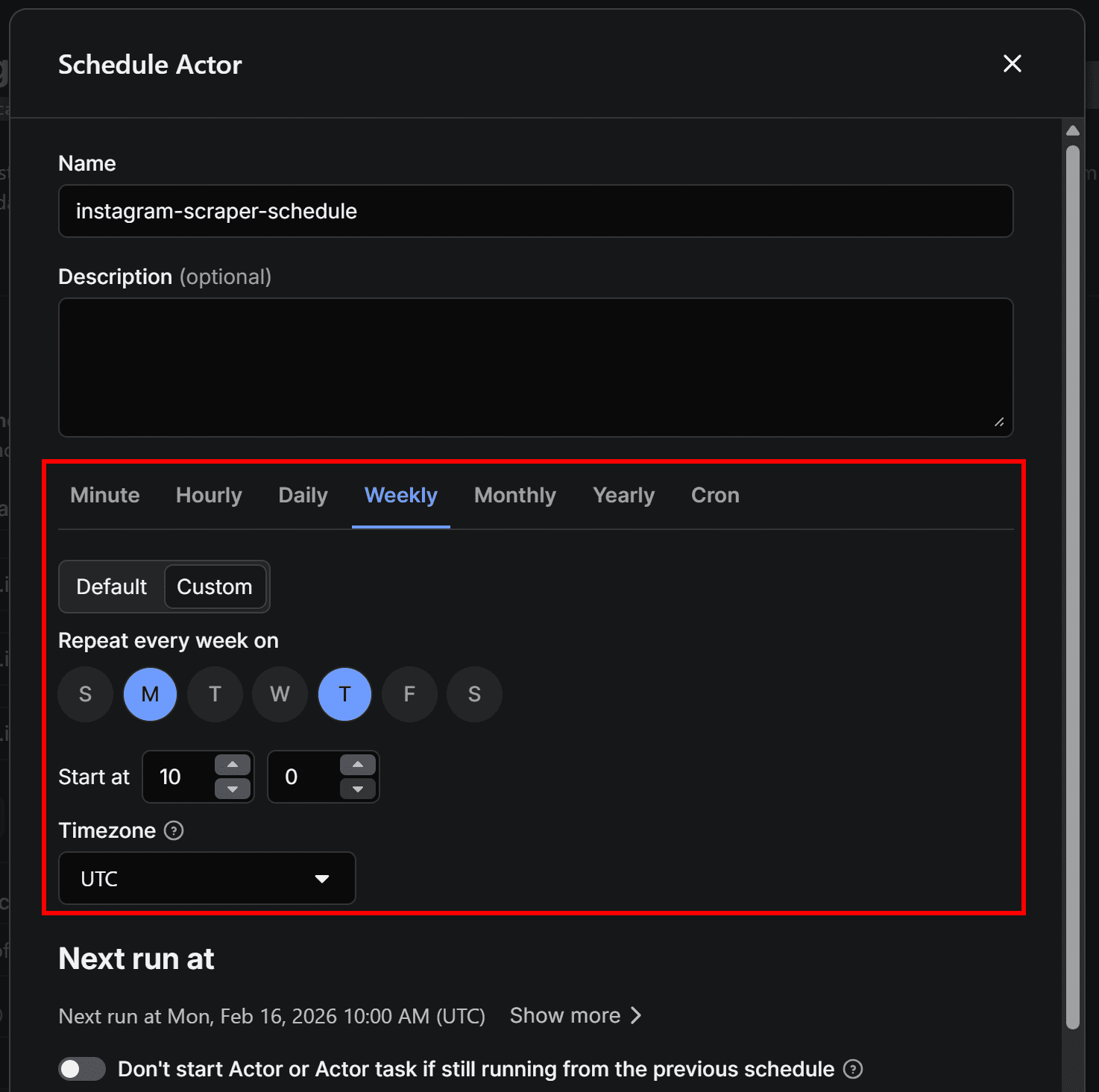 Defining a scheduled Actor run