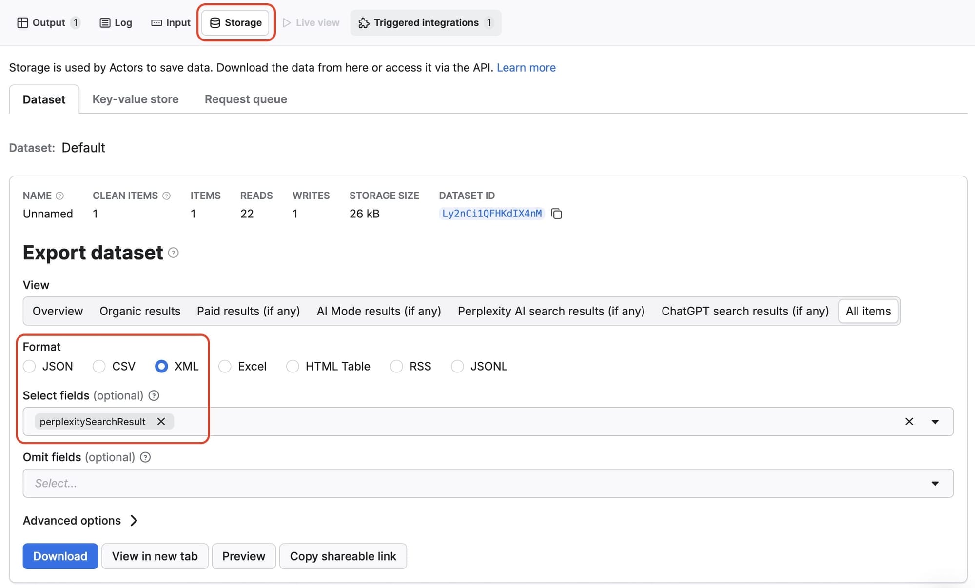 Export AI search data in multiple formats