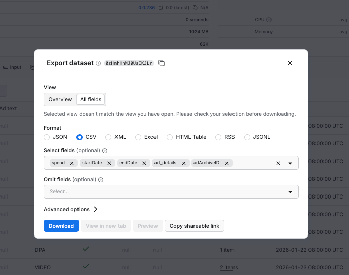 Export dataset in any preferred format 