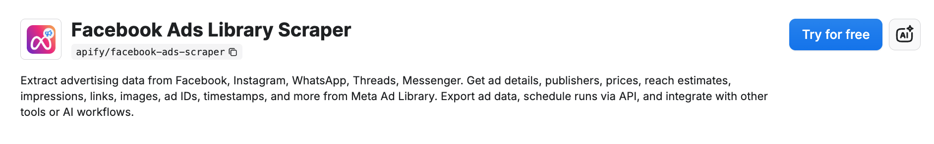 Facebook Ads Library Scraper on Apify Store