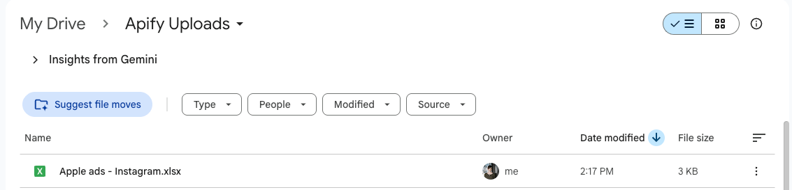 Spreadsheet automatically created in GDrive 