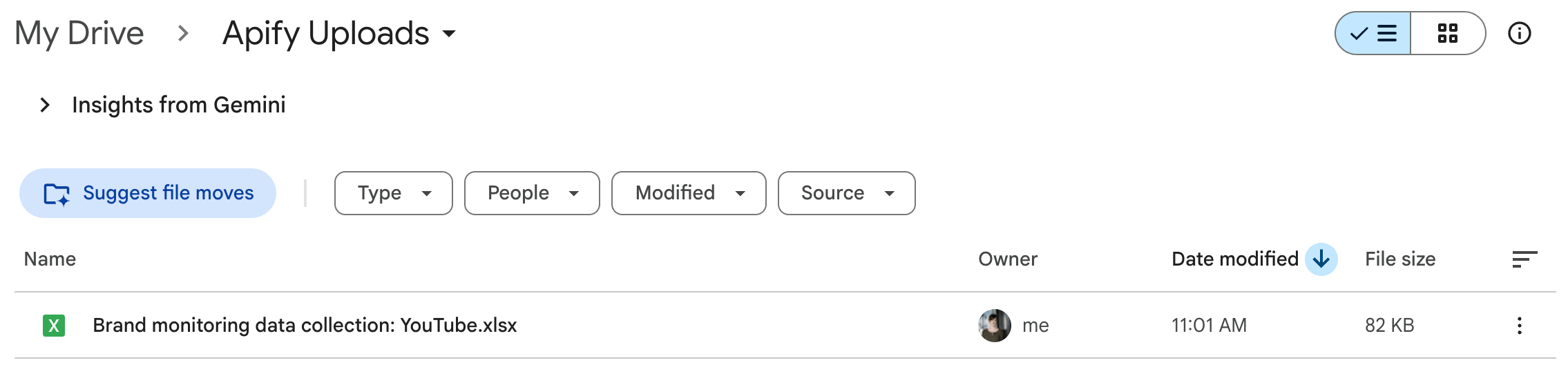 Newly created Google Sheets file in GDrive