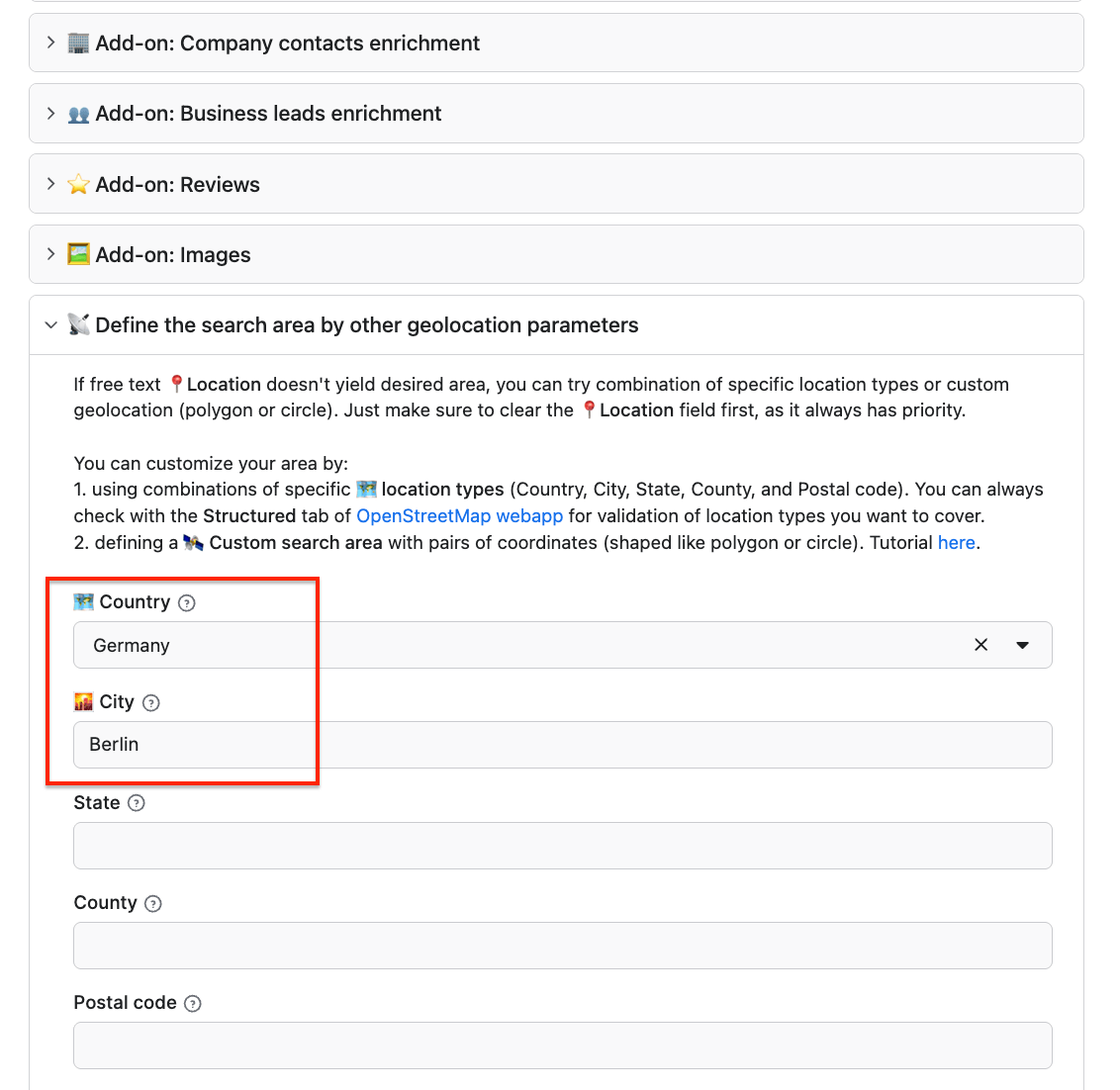 Google Maps Scraper - location parameters