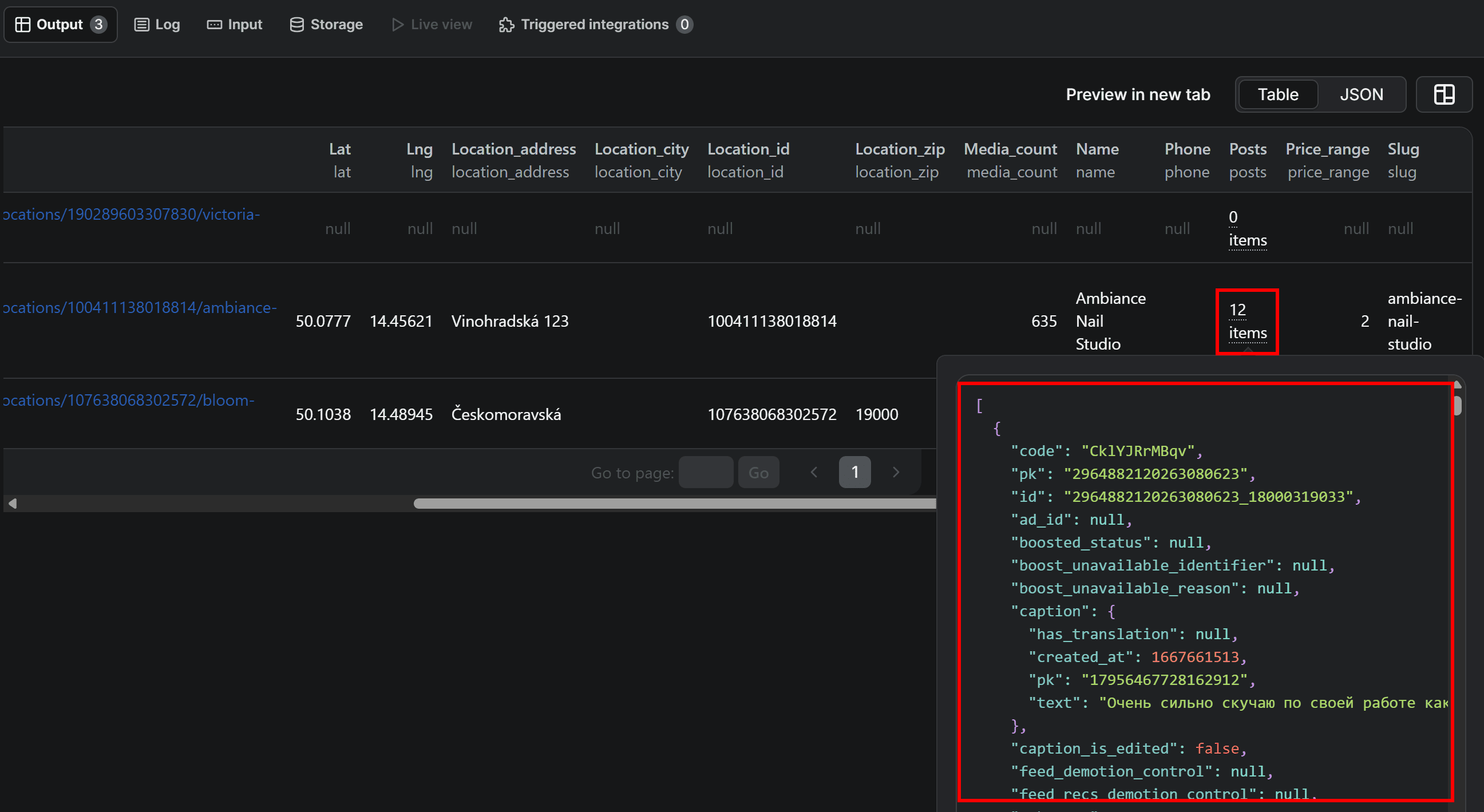 Note the scraped data