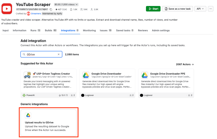 YouTube Scraper Integration