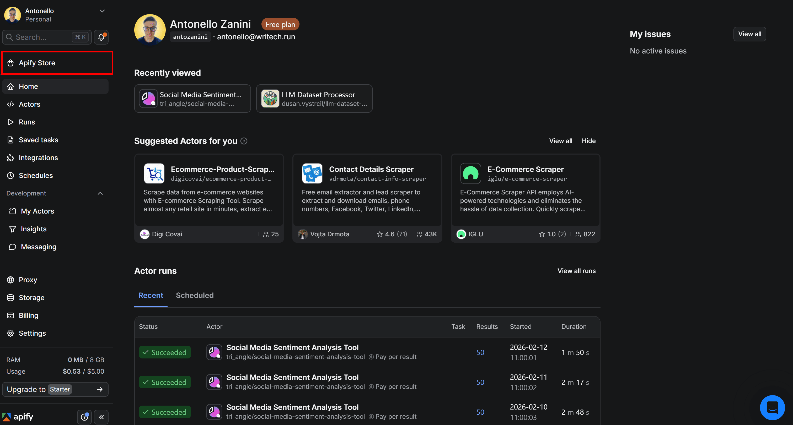 Selecting the “Apify Store” option