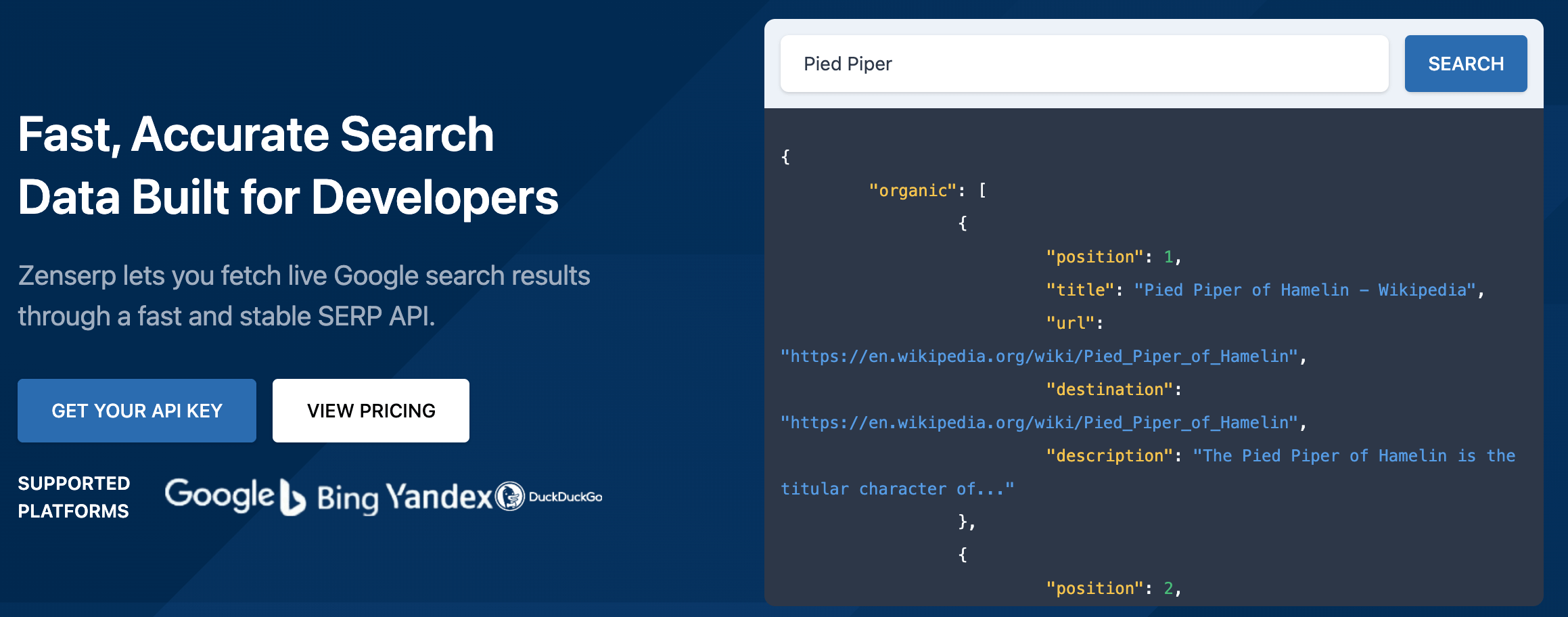 ZenSERP complete Google Search API provides organic and paid results, with free plan available. 