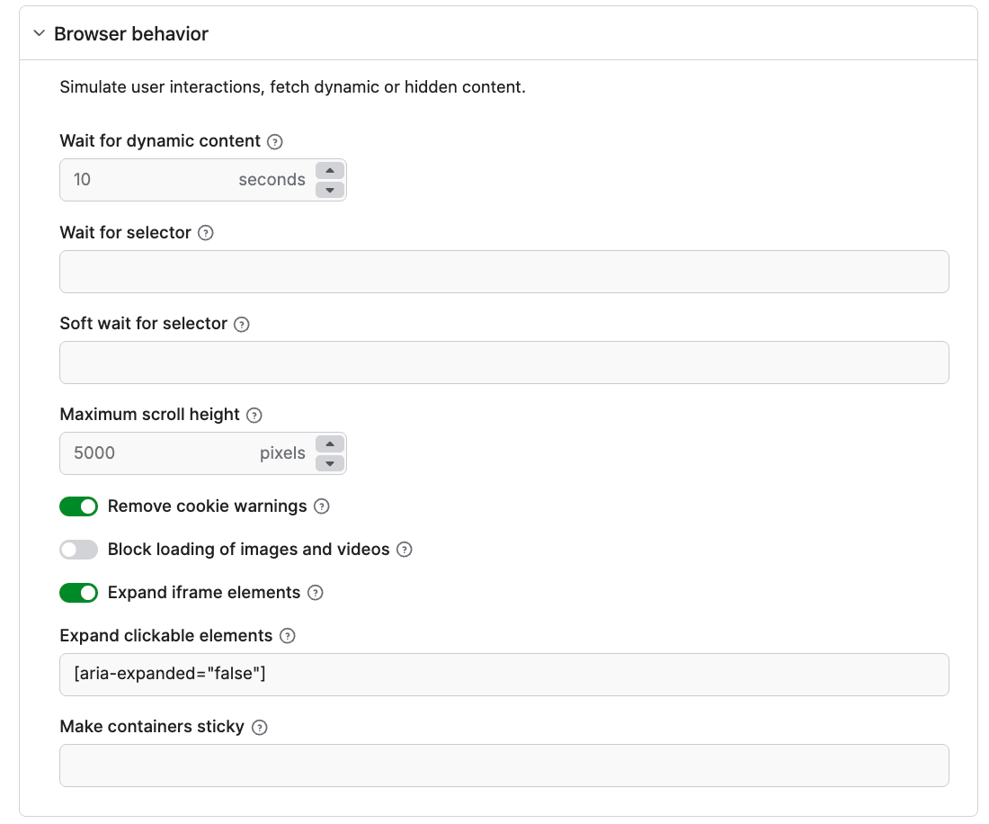 Browser behavior settings 