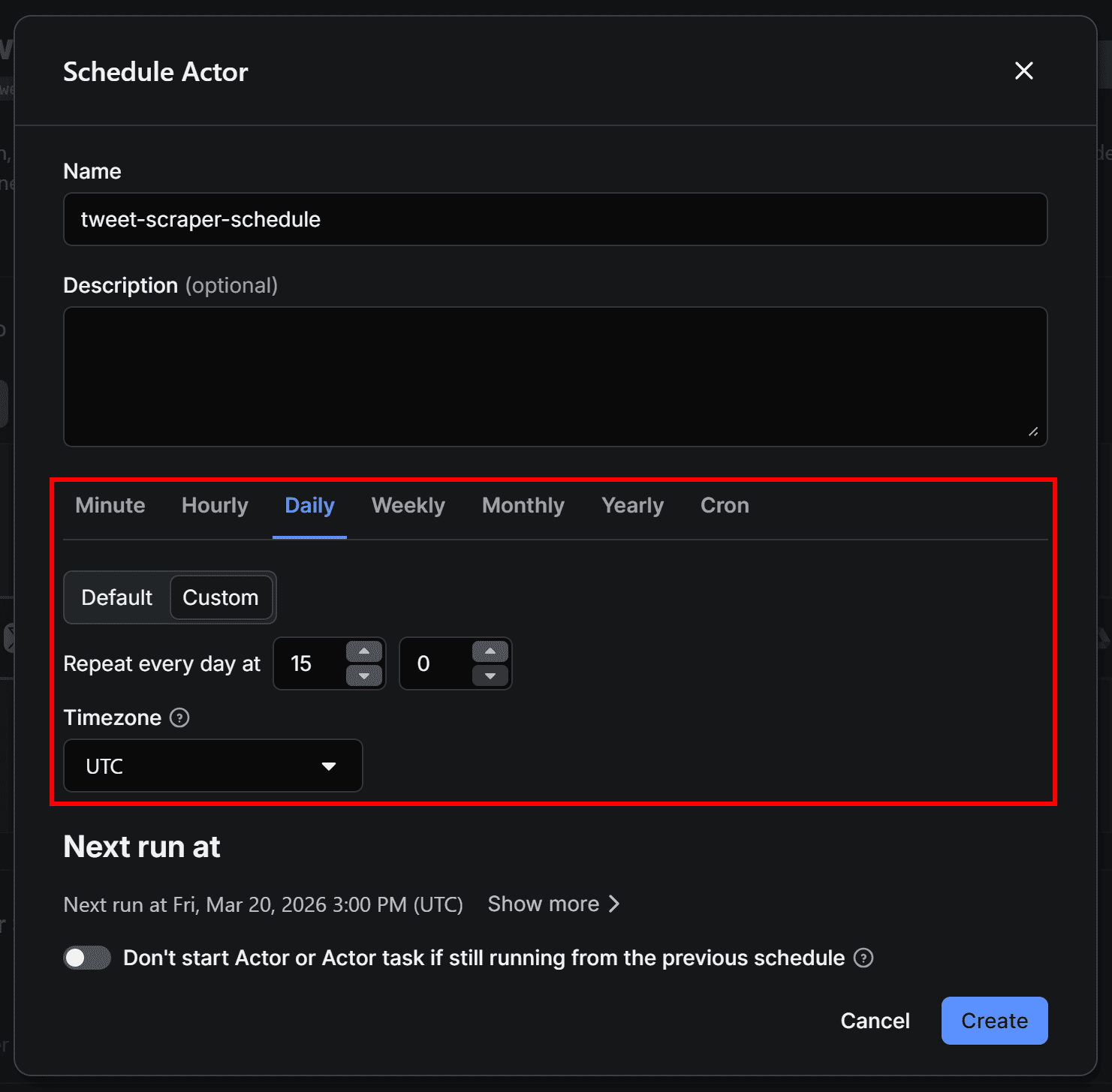 Defining the Actor scheduling