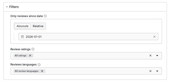 Filtering options for the scraping run