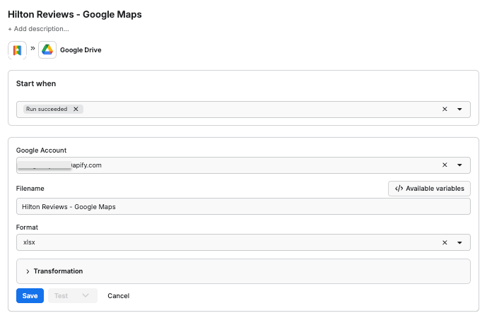Integration setup - Google Maps Reviews Scraper
