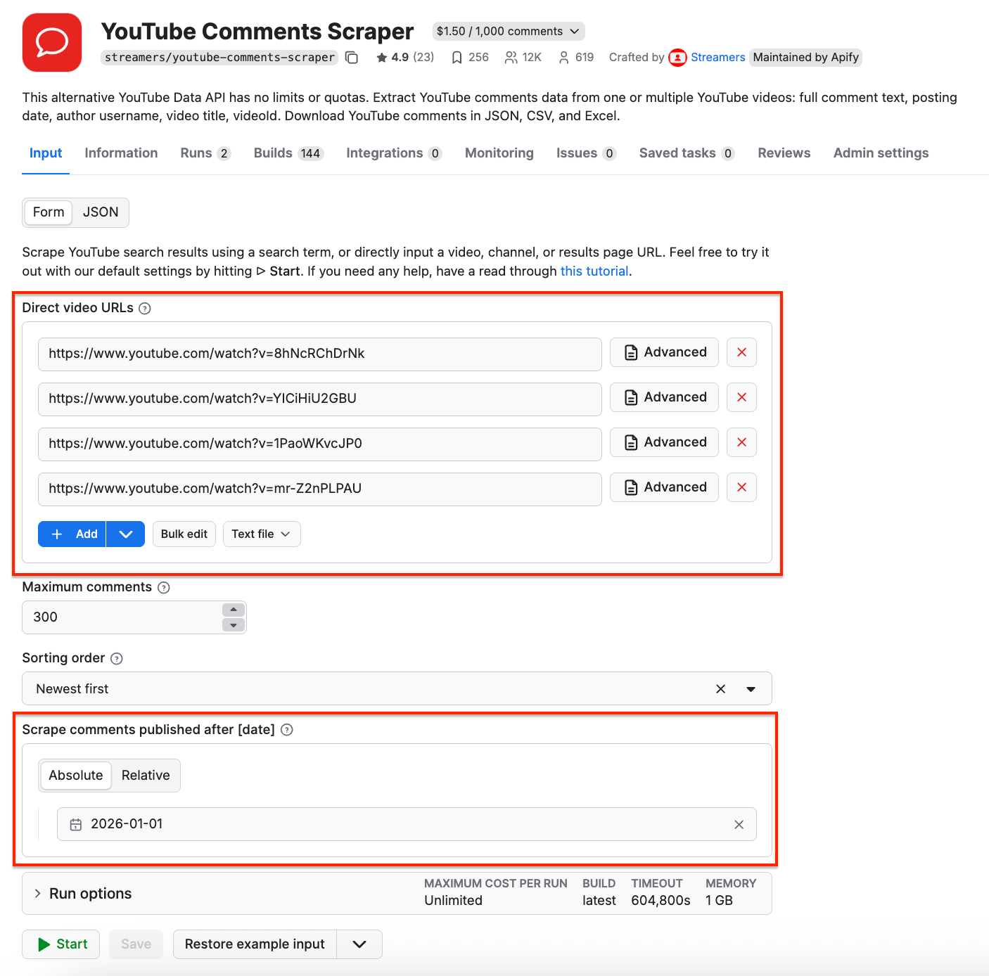 YouTube Comments Scraper UI 