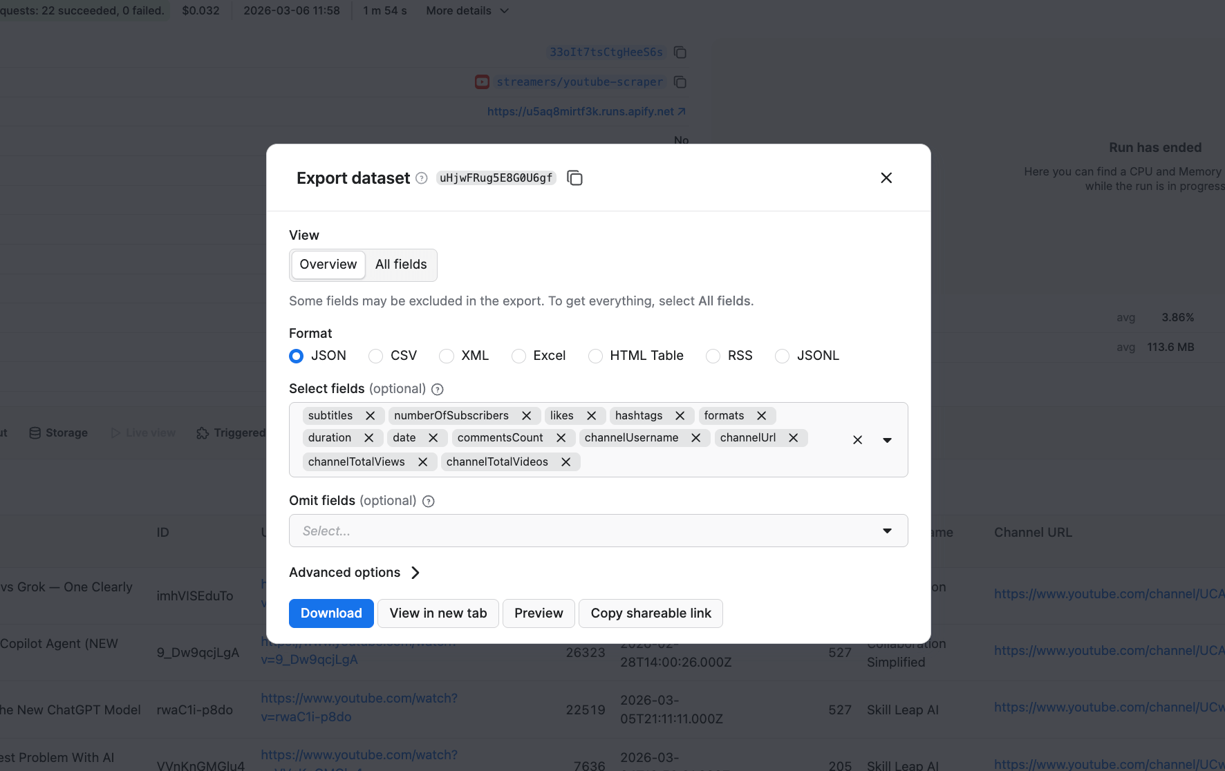 Exporting scraped results 