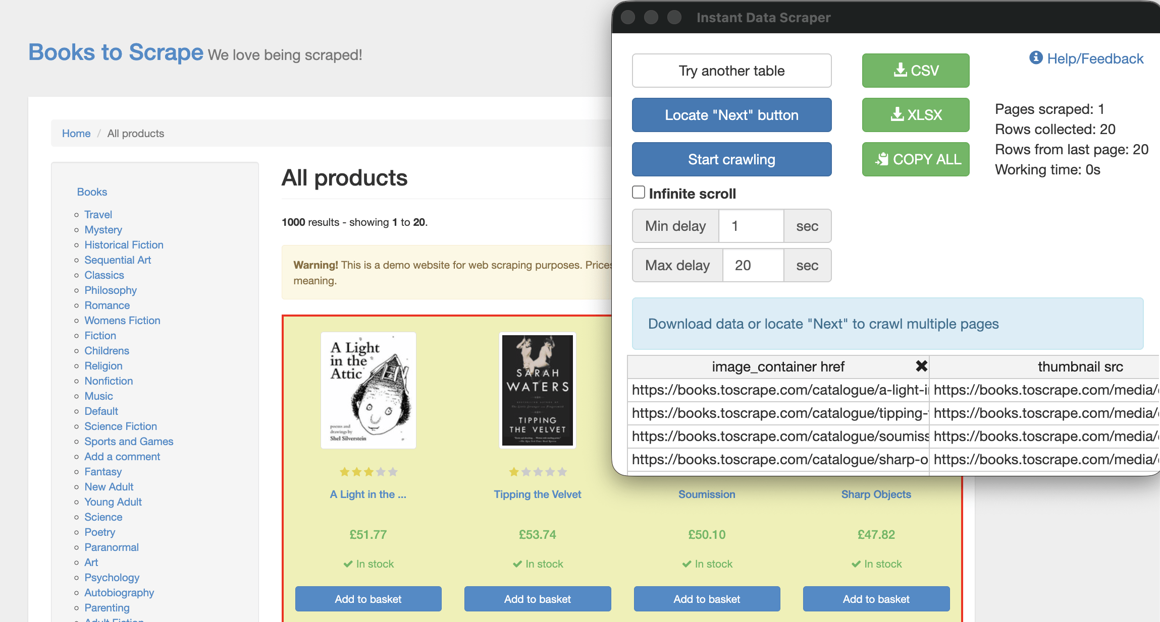 Instant data scraper results