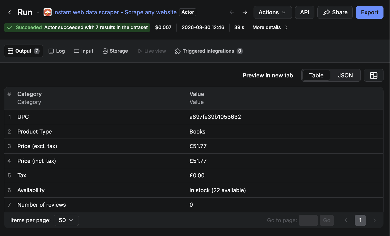 Instant web data scraper results
