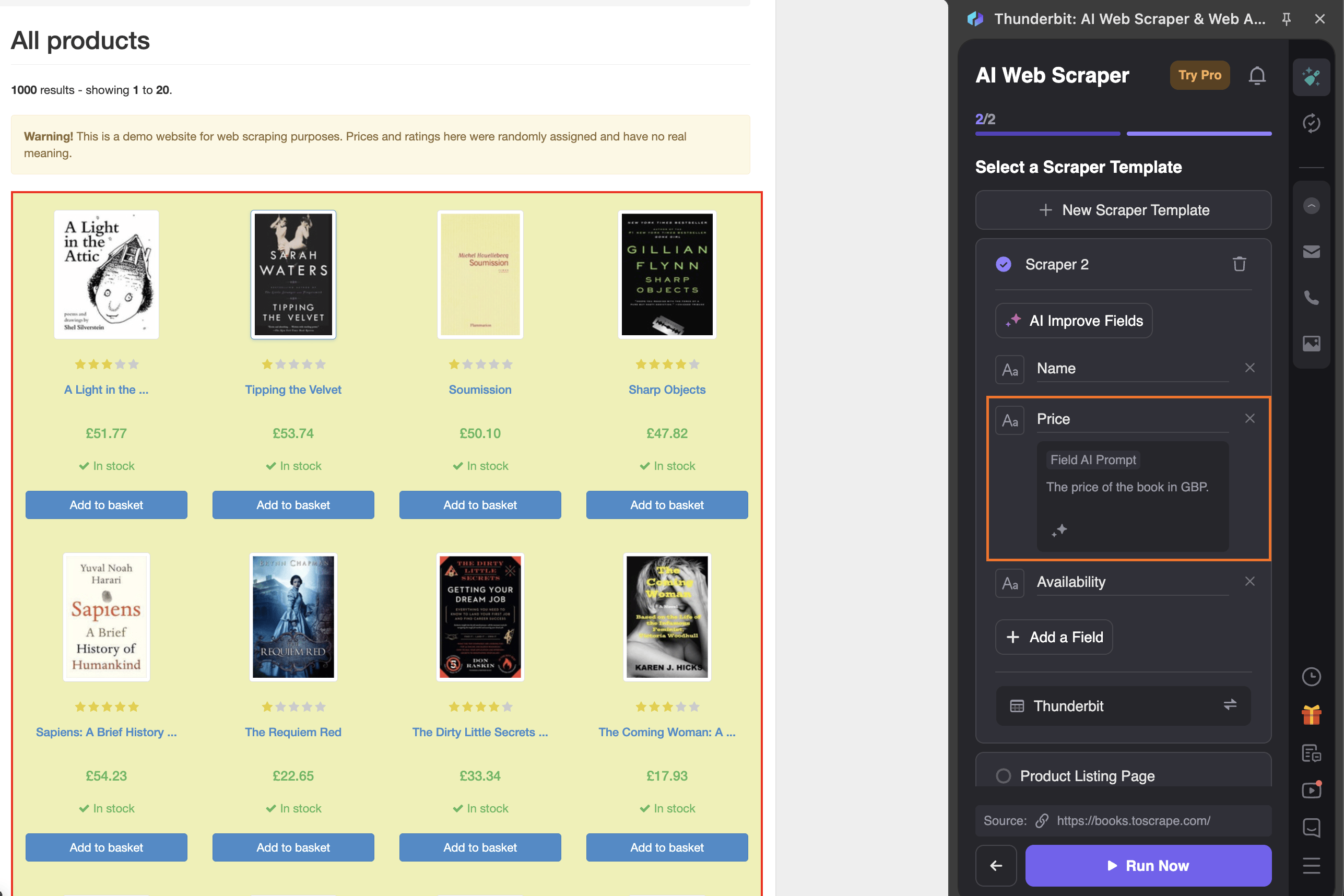 Thunderbit AI fields demonstration