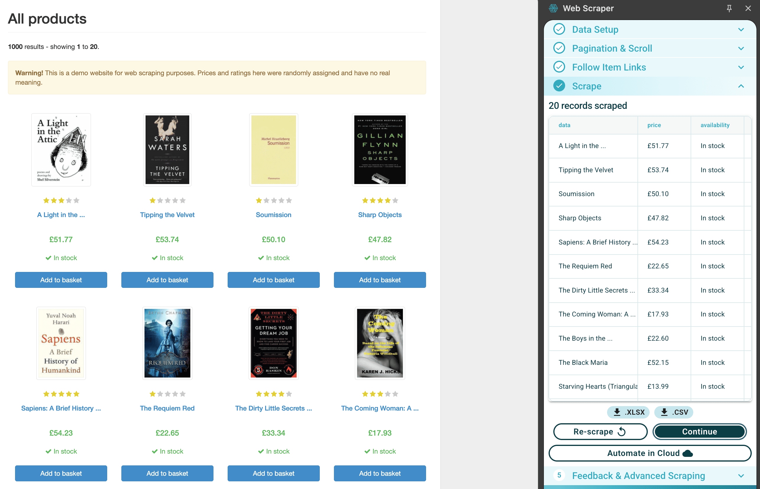WebScraper.io results