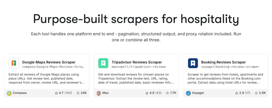 Apify review scraper cards