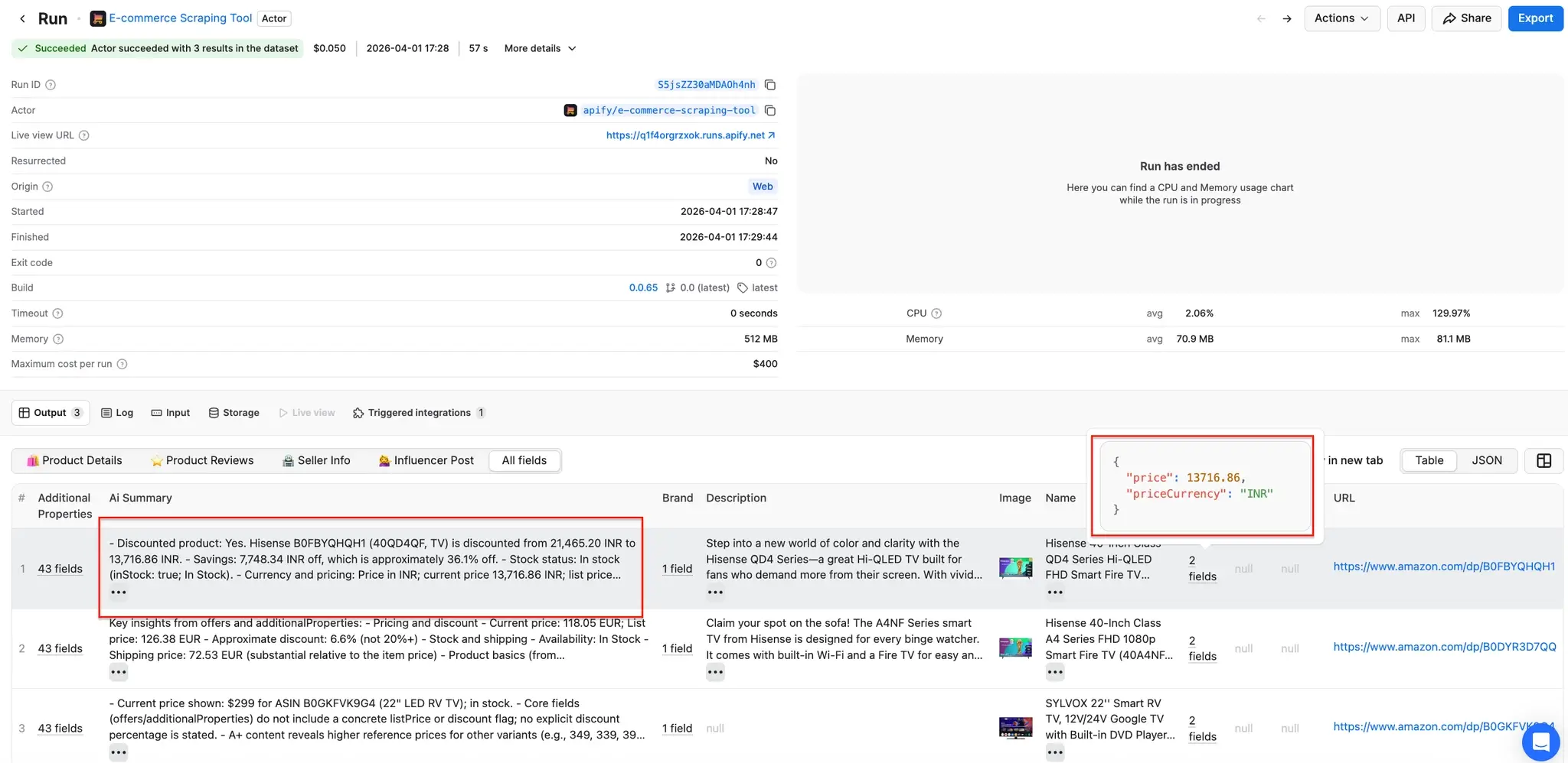Results preview with AI summary