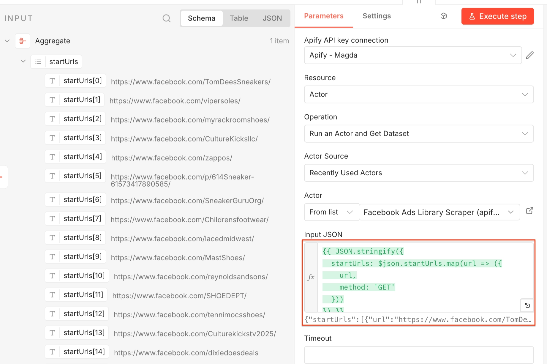 JSON expression - input for Facebook Ads Library Scraper 