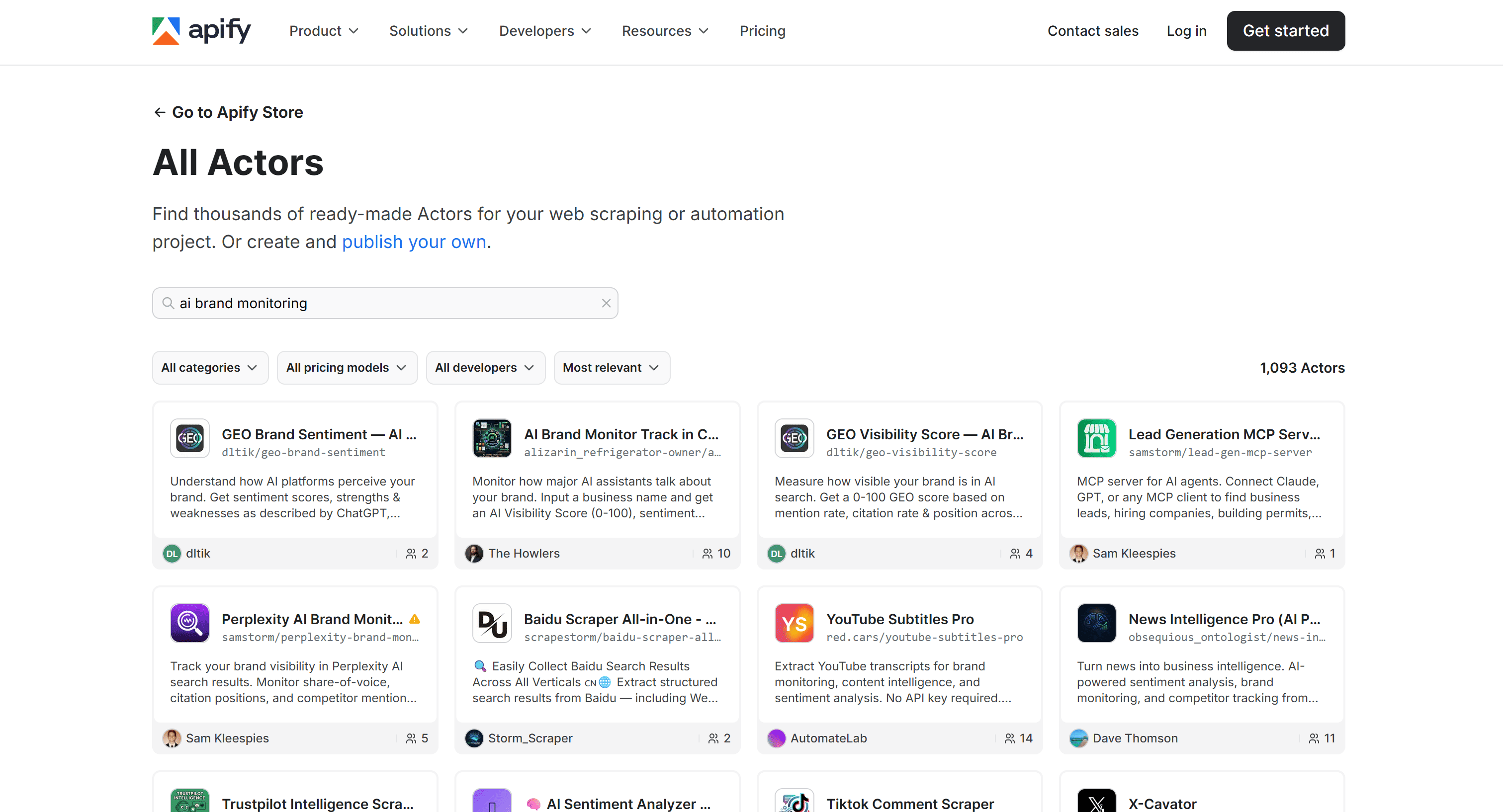 Over 1k+ Actors for AI brand monitoring on Apify Store